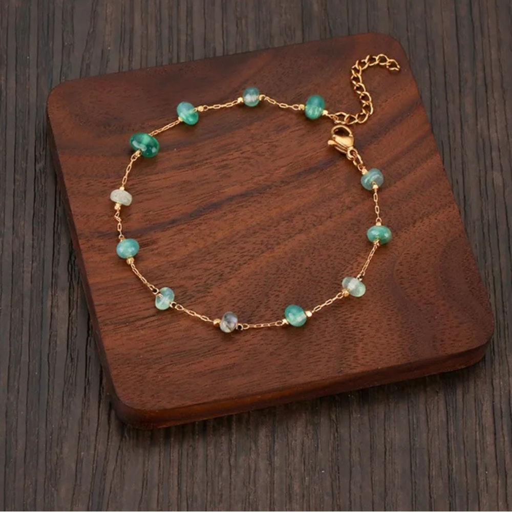 Green Aventurine 18k Gold Stainless Steel Gemstone Chip Bracelet